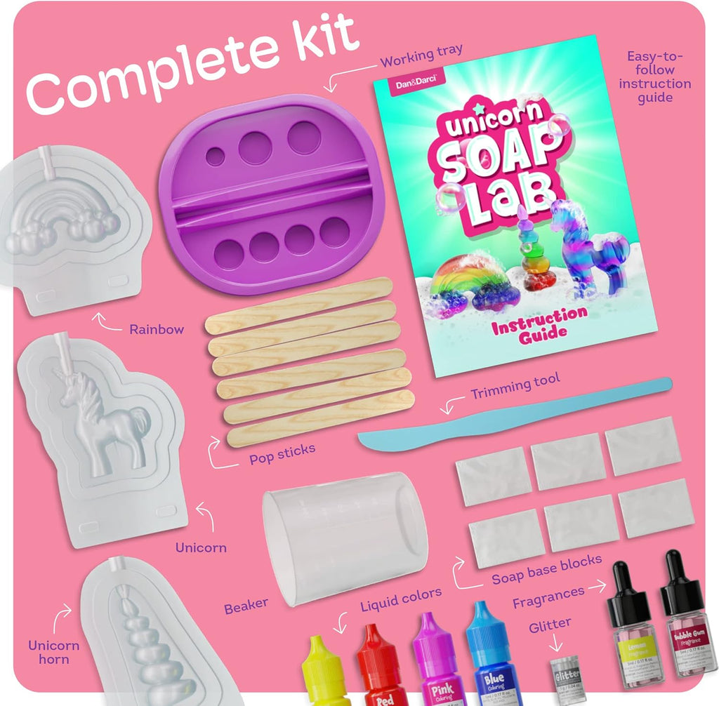 Dan&Darci Unicorn Soap Making Kit - Girls Crafts DIY Project Age 6+ Year Old Kids - Unicorn Girl Birthday Gifts - Science Activity Teenage Gift - Make Your Own Soap - Craft Toys Ages 6 7 8 9 10 11 12