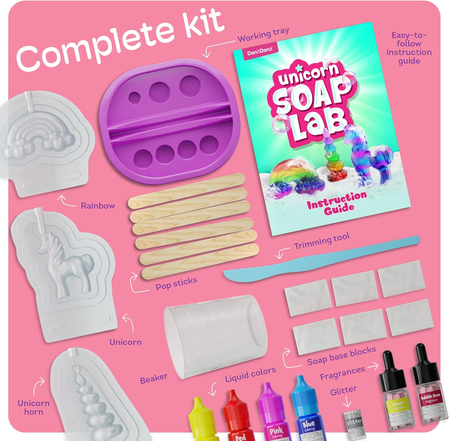 Dan&Darci Unicorn Soap Making Kit - Girls Crafts DIY Project Age 6+ Year Old Kids - Unicorn Girl Birthday Gifts - Science Activity Teenage Gift - Make Your Own Soap - Craft Toys Ages 6 7 8 9 10 11 12