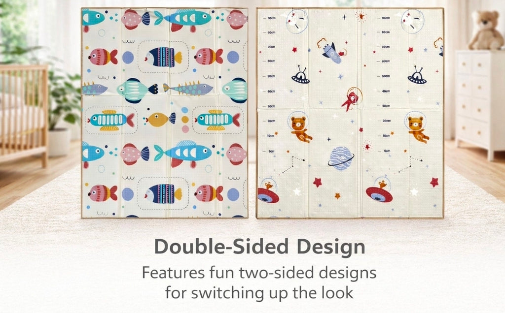 Baby Play Mat 59"*79" Foldable Foam double side play options Baby Play Mat for Floor Reversible Waterproof Playmats for Babies Boy and Toddlers Infants Edge protected Crawling Mat for Indoor&Outdo