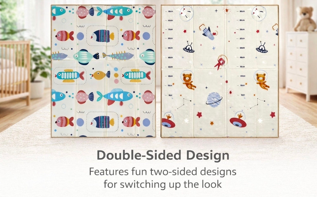 Baby Play Mat 59"*79" Foldable Foam double side play options Baby Play Mat for Floor Reversible Waterproof Playmats for Babies Boy and Toddlers Infants Edge protected Crawling Mat for Indoor&Outdo