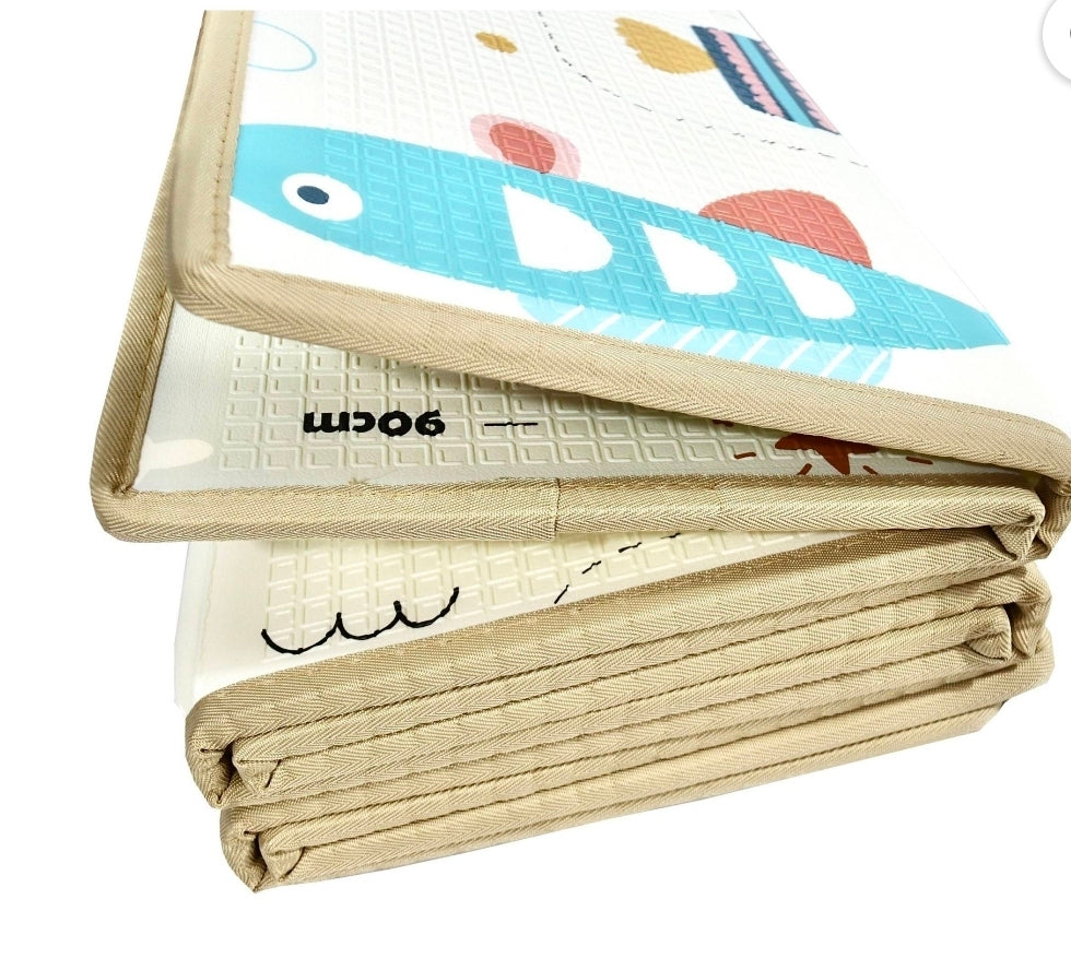 Baby Play Mat 59"*79" Foldable Foam double side play options Baby Play Mat for Floor Reversible Waterproof Playmats for Babies Boy and Toddlers Infants Edge protected Crawling Mat for Indoor&Outdo