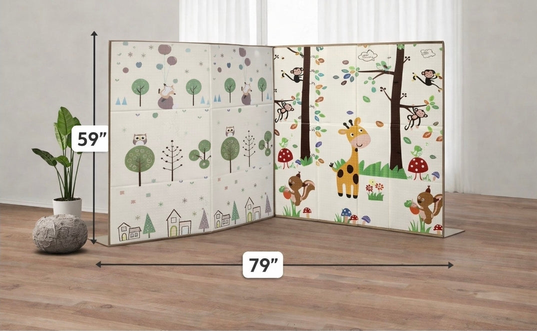 Baby Play Mat Jungle Theme 59"*79"  Foldable double side play Foam Baby Play Mat for Floor Waterproof Playmats for Babies Boy and Toddlers Infants
